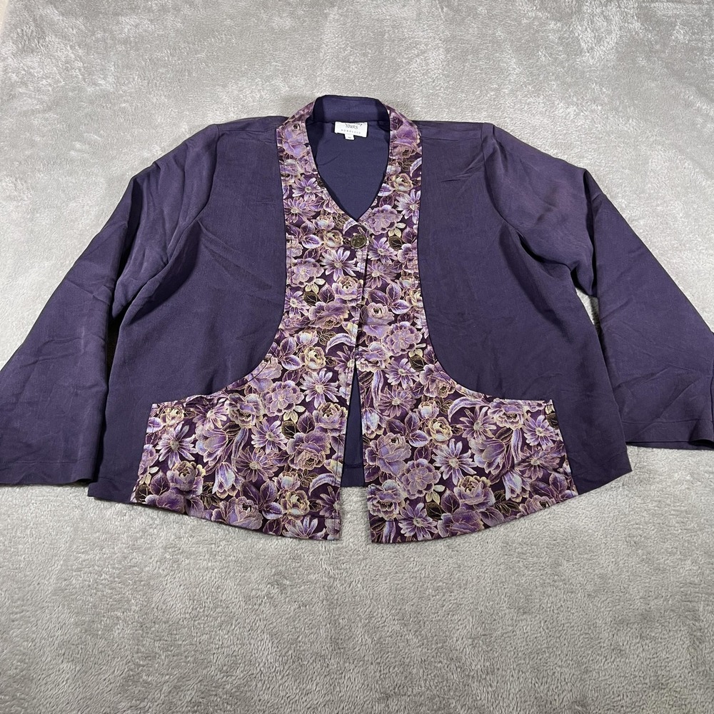 Naturally Yours Honolulu Jacket Womens Large Purple‎ Floral Tencel Cotton Top